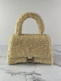 BALENCIAGA Beige Curly Faux Shearling Small Hourglass Top Handle Crossbody/Shoulder Bag