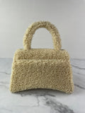 BALENCIAGA Beige Curly Faux Shearling Small Hourglass Top Handle Crossbody/Shoulder Bag