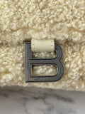 BALENCIAGA Beige Curly Faux Shearling Small Hourglass Top Handle Crossbody/Shoulder Bag