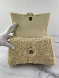 BALENCIAGA Beige Curly Faux Shearling Small Hourglass Top Handle Crossbody/Shoulder Bag