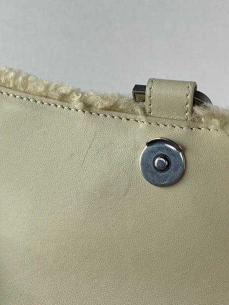 BALENCIAGA Beige Curly Faux Shearling Small Hourglass Top Handle Crossbody/Shoulder Bag