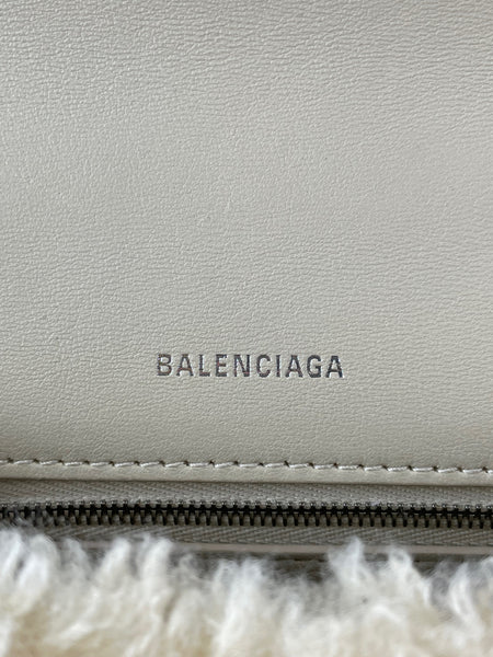 BALENCIAGA Beige Curly Faux Shearling Small Hourglass Top Handle Crossbody/Shoulder Bag