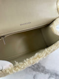 BALENCIAGA Beige Curly Faux Shearling Small Hourglass Top Handle Crossbody/Shoulder Bag