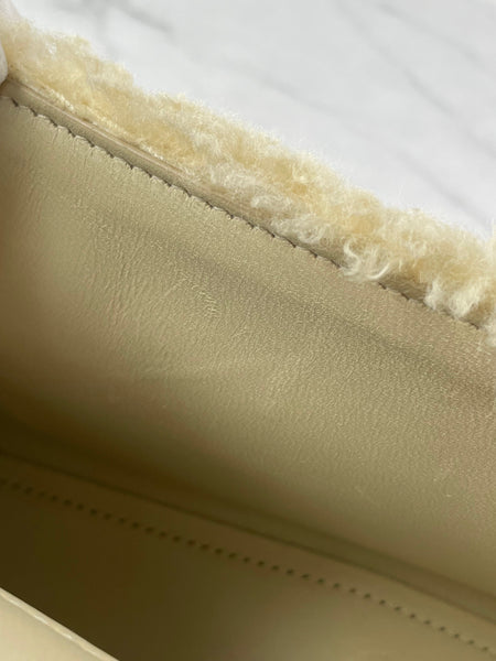 BALENCIAGA Beige Curly Faux Shearling Small Hourglass Top Handle Crossbody/Shoulder Bag