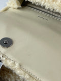 BALENCIAGA Beige Curly Faux Shearling Small Hourglass Top Handle Crossbody/Shoulder Bag