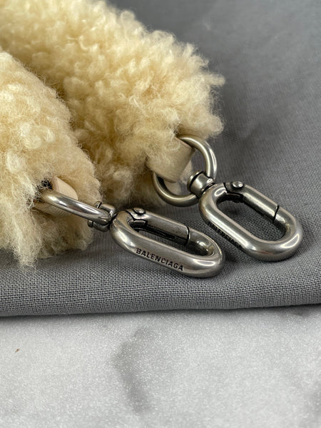 BALENCIAGA Beige Curly Faux Shearling Small Hourglass Top Handle Crossbody/Shoulder Bag