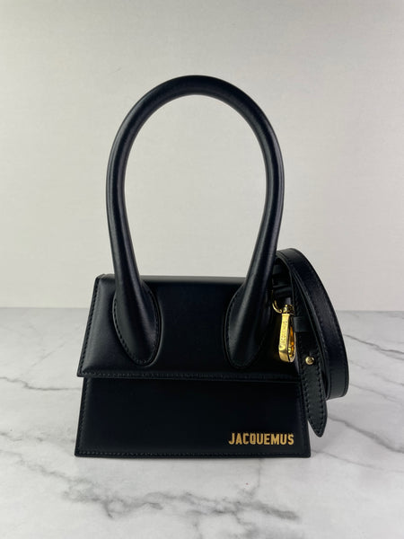 JACQUEMUS Black Le Chiquito Moyen Leather Top Handle Shoulder/Crossbody Bag