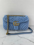 GUCCI Cadet Blue Small GG Marmont leather-trimmed matelassé shearling shoulder/crossbody bag