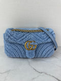 GUCCI Cadet Blue Small GG Marmont leather-trimmed matelassé shearling shoulder/crossbody bag