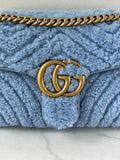 GUCCI Cadet Blue Small GG Marmont leather-trimmed matelassé shearling shoulder/crossbody bag