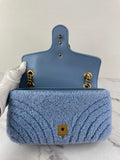GUCCI Cadet Blue Small GG Marmont leather-trimmed matelassé shearling shoulder/crossbody bag