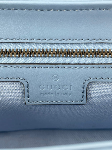 GUCCI Cadet Blue Small GG Marmont leather-trimmed matelassé shearling shoulder/crossbody bag