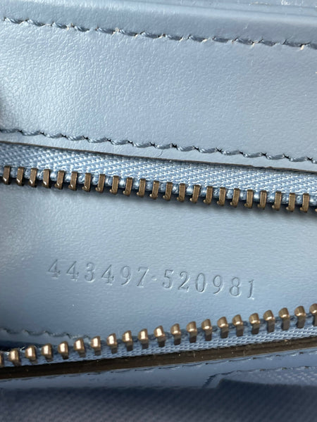GUCCI Cadet Blue Small GG Marmont leather-trimmed matelassé shearling shoulder/crossbody bag