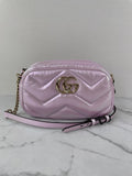 GUCCI Iridescent Escape Pink Nappa Chevron Matelasse Small GG Marmont Chain Shoulder/Crossbody Bag
