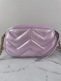GUCCI Iridescent Escape Pink Nappa Chevron Matelasse Small GG Marmont Chain Shoulder/Crossbody Bag