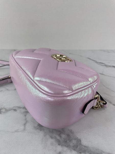 GUCCI Iridescent Escape Pink Nappa Chevron Matelasse Small GG Marmont Chain Shoulder/Crossbody Bag