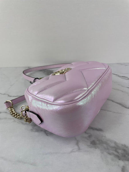 GUCCI Iridescent Escape Pink Nappa Chevron Matelasse Small GG Marmont Chain Shoulder/Crossbody Bag