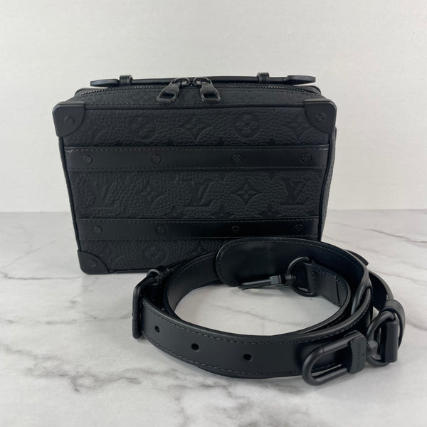 LOUIS VUITTON Black Monogram Embossed Taurillon Leather Handle Soft Trunk Crossbody/Shoulder Bag