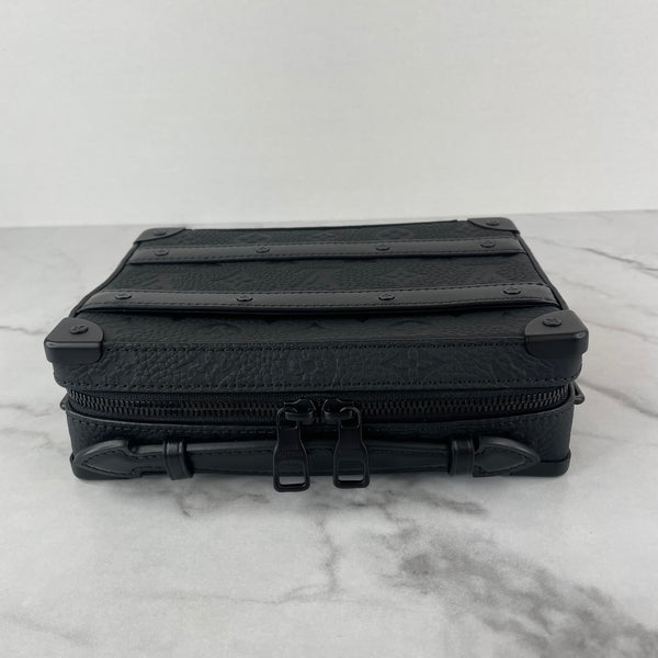 LOUIS VUITTON Black Monogram Embossed Taurillon Leather Handle Soft Trunk Crossbody/Shoulder Bag