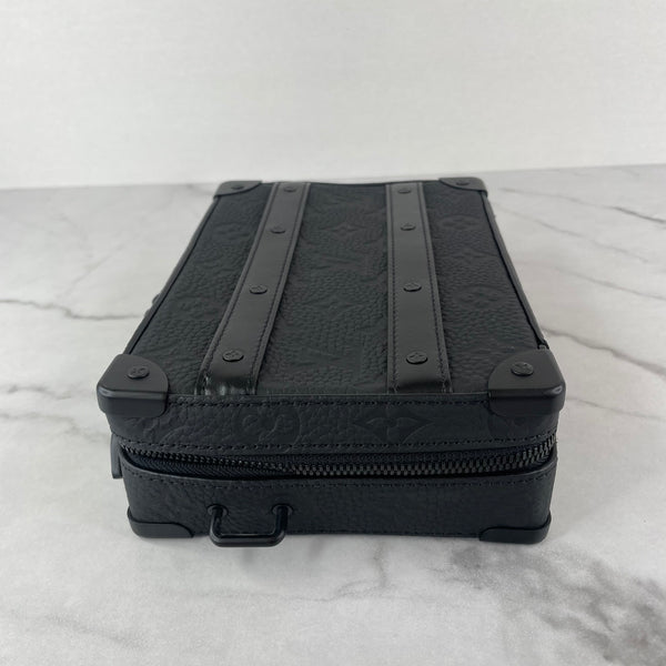 LOUIS VUITTON Black Monogram Embossed Taurillon Leather Handle Soft Trunk Crossbody/Shoulder Bag