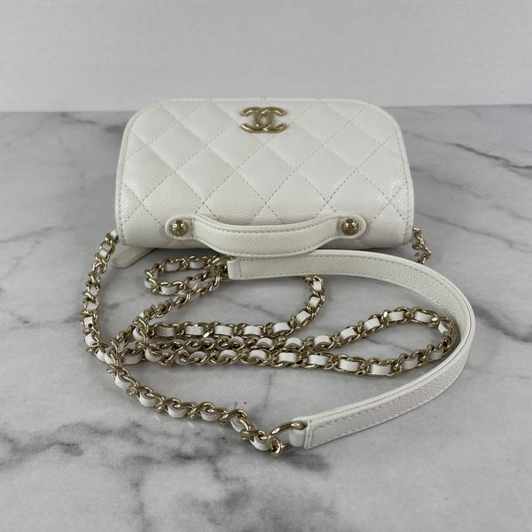 Chanel White Caviar Quilted Business Affinity Flap/Clutch with Chain Crossbody/Shoulder Bag