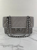 CHANEL Light Grey Caviar Quilted Medium French Riviera Flap Shoulder/Crossbody Bag