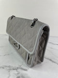 CHANEL Light Grey Caviar Quilted Medium French Riviera Flap Shoulder/Crossbody Bag