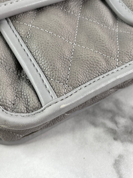 CHANEL Light Grey Caviar Quilted Medium French Riviera Flap Shoulder/Crossbody Bag