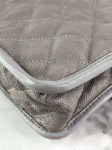 CHANEL Light Grey Caviar Quilted Medium French Riviera Flap Shoulder/Crossbody Bag