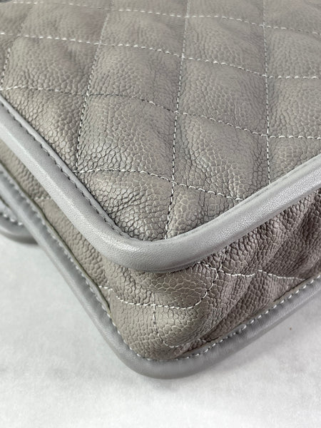 CHANEL Light Grey Caviar Quilted Medium French Riviera Flap Shoulder/Crossbody Bag