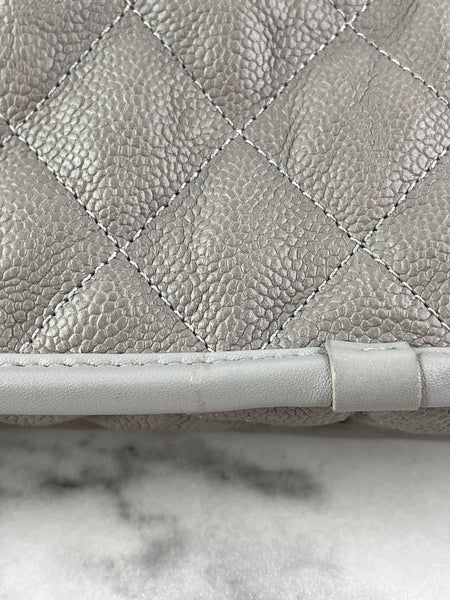 CHANEL Light Grey Caviar Quilted Medium French Riviera Flap Shoulder/Crossbody Bag