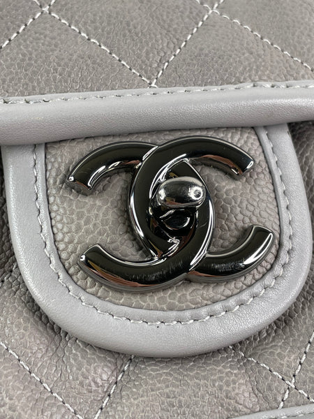 CHANEL Light Grey Caviar Quilted Medium French Riviera Flap Shoulder/Crossbody Bag