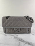 CHANEL Light Grey Caviar Quilted Medium French Riviera Flap Shoulder/Crossbody Bag