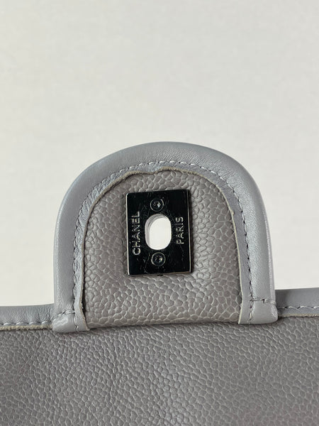 CHANEL Light Grey Caviar Quilted Medium French Riviera Flap Shoulder/Crossbody Bag