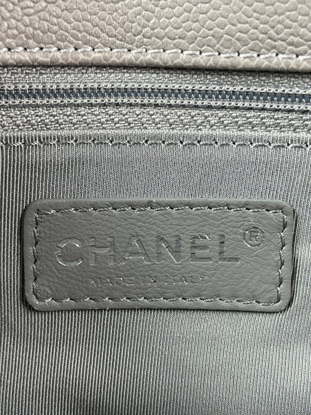 CHANEL Light Grey Caviar Quilted Medium French Riviera Flap Shoulder/Crossbody Bag
