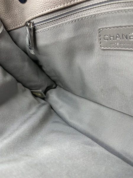 CHANEL Light Grey Caviar Quilted Medium French Riviera Flap Shoulder/Crossbody Bag