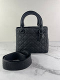 Christian Dior Ultra Black Matte Calfskin Cannage Studded Medium Supple Lady Dior Crossbody/Shoulder Bag