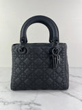 Christian Dior Ultra Black Matte Calfskin Cannage Studded Medium Supple Lady Dior Crossbody/Shoulder Bag