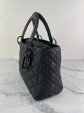 Christian Dior Ultra Black Matte Calfskin Cannage Studded Medium Supple Lady Dior Crossbody/Shoulder Bag