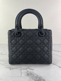 Christian Dior Ultra Black Matte Calfskin Cannage Studded Medium Supple Lady Dior Crossbody/Shoulder Bag