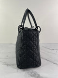 Christian Dior Ultra Black Matte Calfskin Cannage Studded Medium Supple Lady Dior Crossbody/Shoulder Bag
