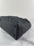Christian Dior Ultra Black Matte Calfskin Cannage Studded Medium Supple Lady Dior Crossbody/Shoulder Bag