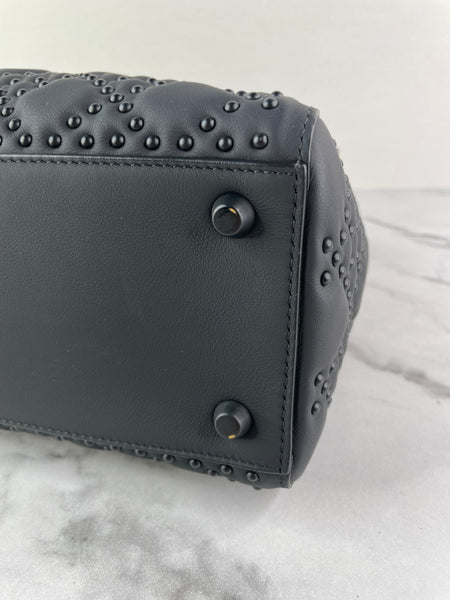 Christian Dior Ultra Black Matte Calfskin Cannage Studded Medium Supple Lady Dior Crossbody/Shoulder Bag