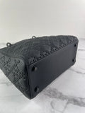 Christian Dior Ultra Black Matte Calfskin Cannage Studded Medium Supple Lady Dior Crossbody/Shoulder Bag