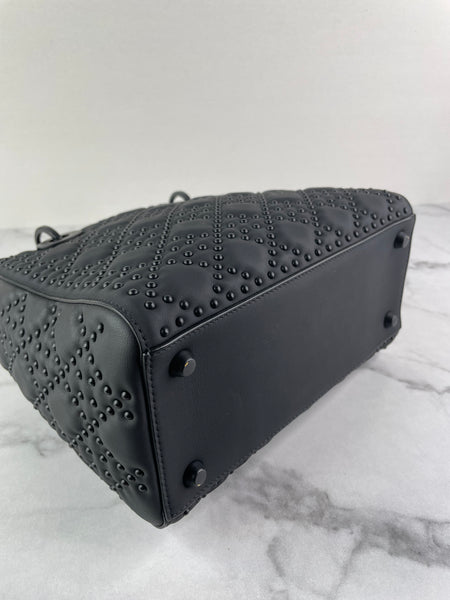 Christian Dior Ultra Black Matte Calfskin Cannage Studded Medium Supple Lady Dior Crossbody/Shoulder Bag