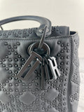 Christian Dior Ultra Black Matte Calfskin Cannage Studded Medium Supple Lady Dior Crossbody/Shoulder Bag