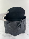 Christian Dior Ultra Black Matte Calfskin Cannage Studded Medium Supple Lady Dior Crossbody/Shoulder Bag