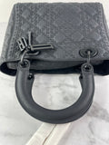 Christian Dior Ultra Black Matte Calfskin Cannage Studded Medium Supple Lady Dior Crossbody/Shoulder Bag