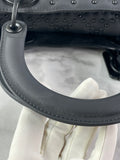 Christian Dior Ultra Black Matte Calfskin Cannage Studded Medium Supple Lady Dior Crossbody/Shoulder Bag