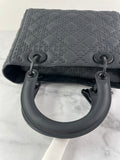 Christian Dior Ultra Black Matte Calfskin Cannage Studded Medium Supple Lady Dior Crossbody/Shoulder Bag